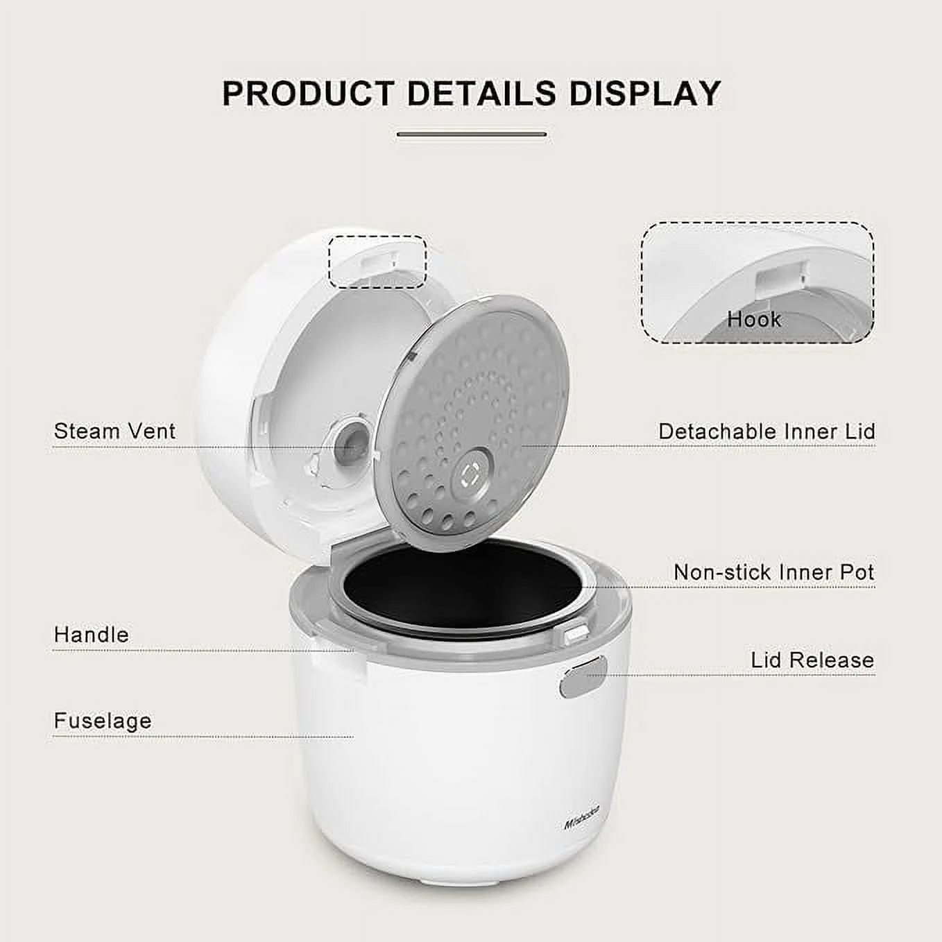 Mishcdea Small Rice Cooker 3 Cup Uncooked Mini Rice Cooker Ceramic Non-Stick Cooker Suitable for 1-2 People, Multi-Menu with Smart Touch Screen, Timer and Warmer for Quinoa, Oats and Grains