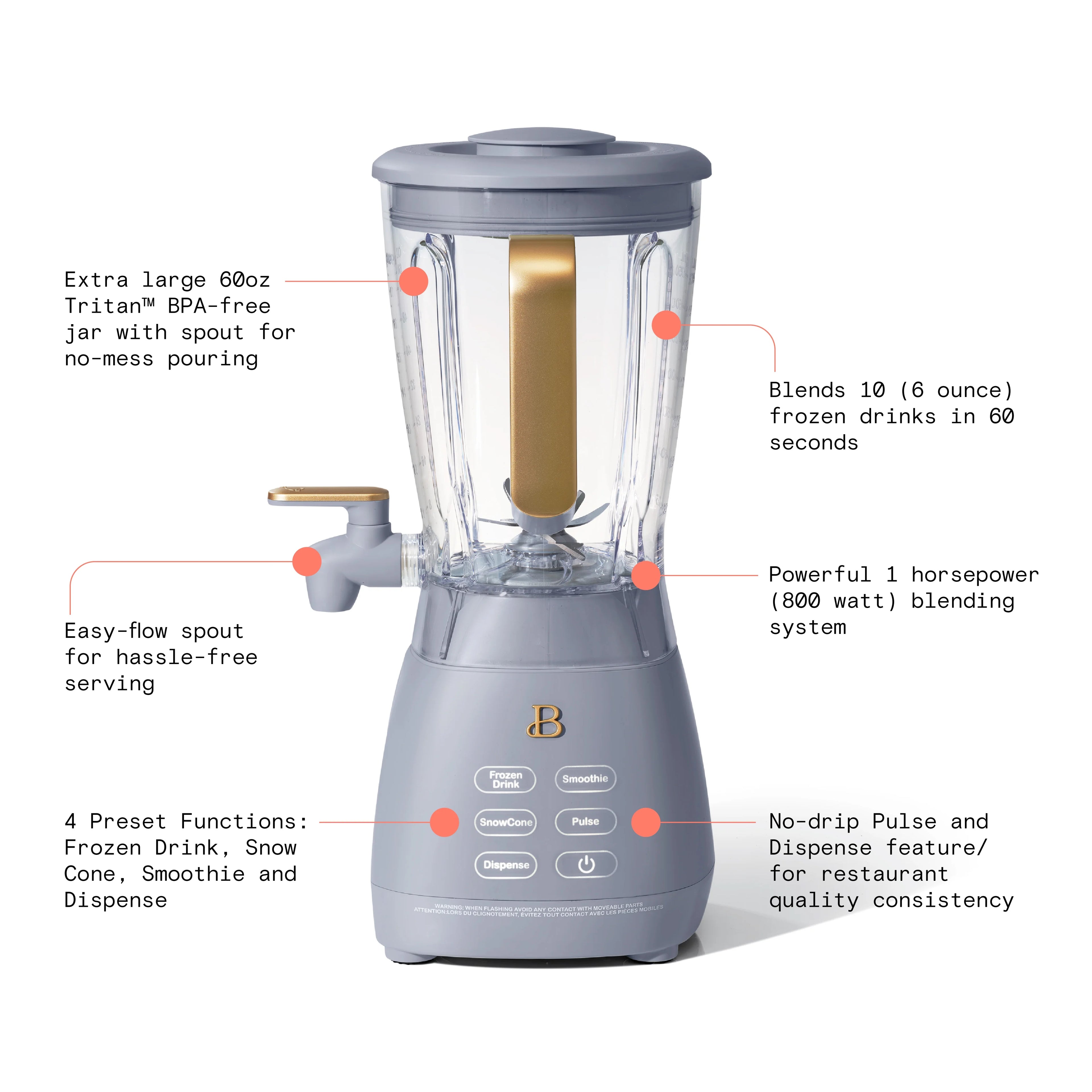 Beautiful Slush Crush 60 oz 4-Speed Frozen Drink Maker, White Icing by Drew Barrymore