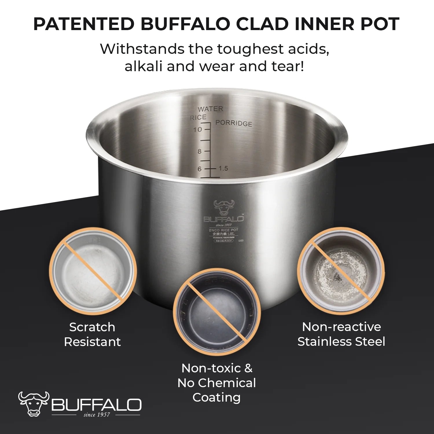 Buffalo White IH SMART COOKER, Rice Cooker and Warmer, 1 L, 5 cups of rice, Non-Coating inner pot, Efficient, Multiple function, Induction Heating (5 cups)