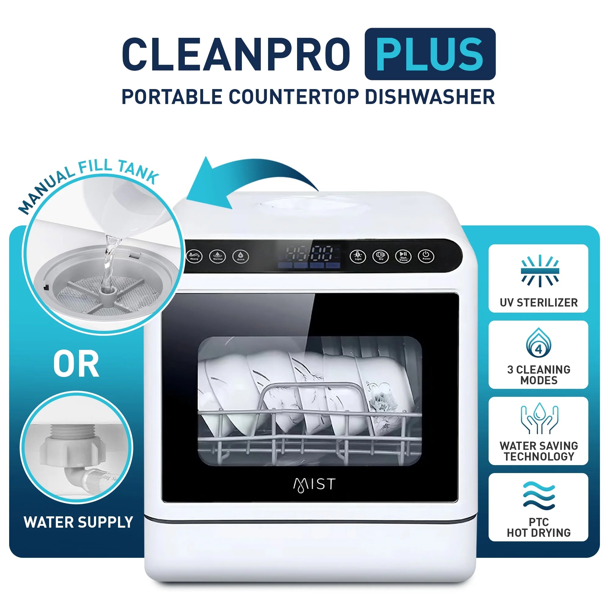 Portable Countertop Dishwasher with 4 Washing Programs and 360�� Dual Spray