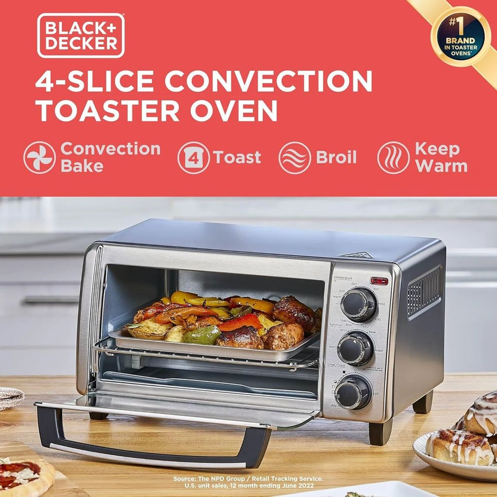 4-Slice Convection Oven - Stainless Steel, Curved Interior Fits a 9 Inch Pizza