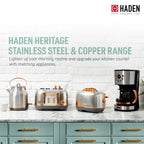 Haden Heritage 1500 1.7 Electric Kettle, Matte Black Finish with Copper Accents