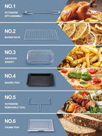A/C 10-in-1 Air Fryer Oven, 24 Qt Convection Toaster Oven with Rotisserie & Dehydrator, 1700W Oil-Free Cooking, Includes 6 Accessories & 75 Recipes, Black