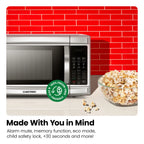 Chefman 0.9 Cu ft Countertop Microwave Oven, 900 Watts - Stainless Steel