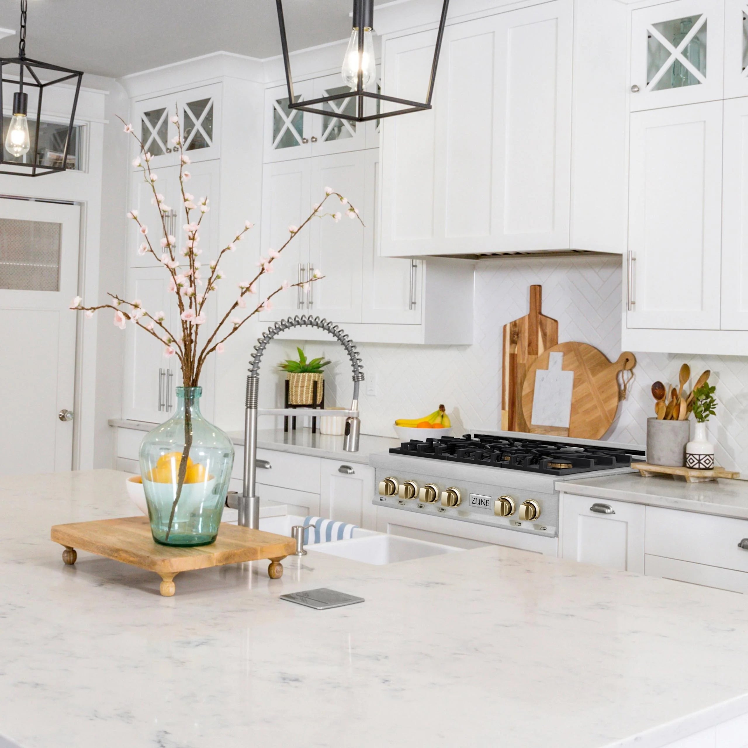 48" ZLINE Autograph Edition DuraSnow Stainless Steel Range Hood with White Matte Shell and Champagne Bronze Handle