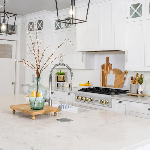 48" ZLINE Autograph Edition DuraSnow Stainless Steel Range Hood with White Matte Shell and Champagne Bronze Handle