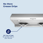 Hauslane Chef Series C100 30-inch Under Cabinet Range Hood, Stainless Steel, Energy Efficient LED, 6 Inch Duct