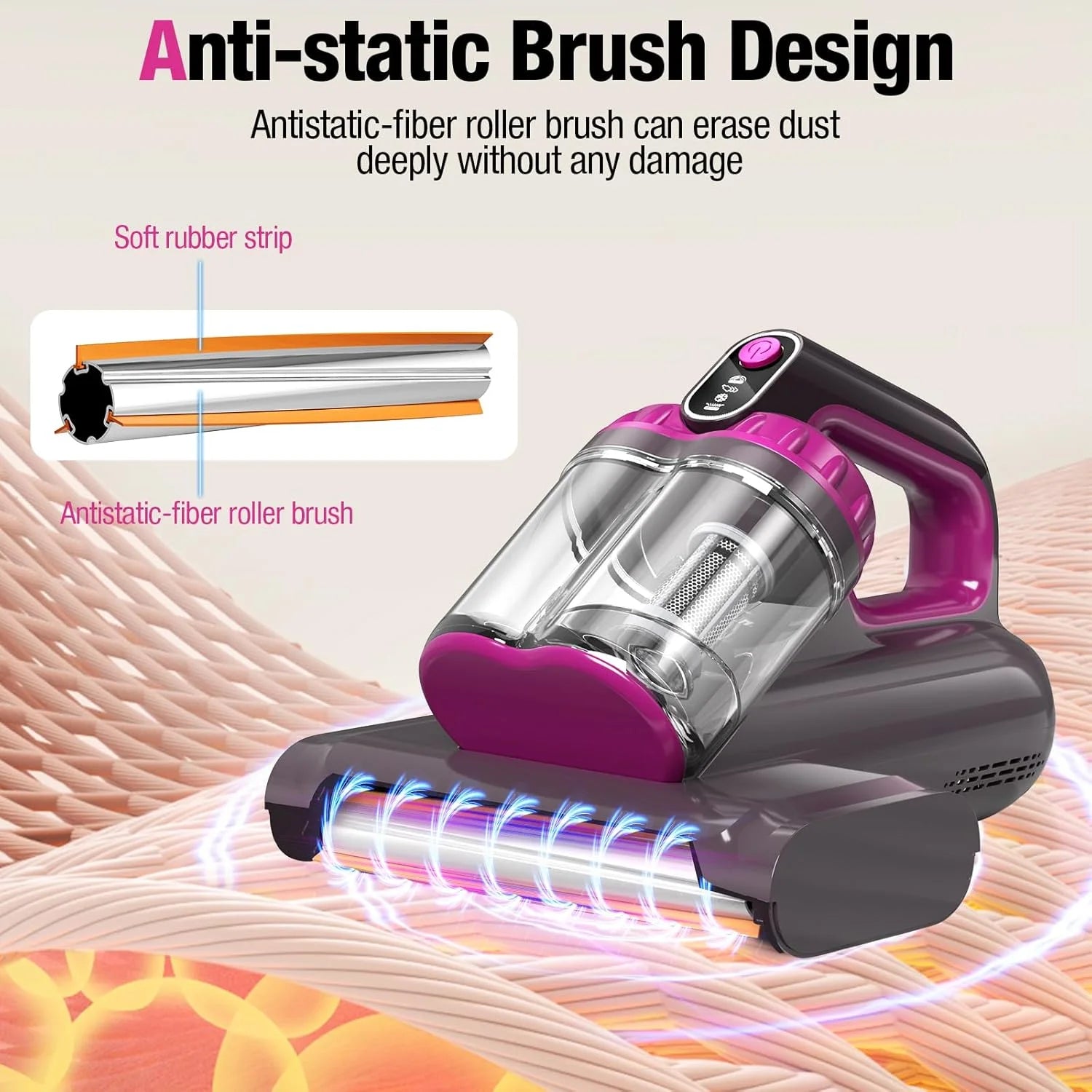 Mattress Vacuum Cleaner, 17Kpa 650W Bed Vacuum with 273nm -C Light & 145 �� F Heating, 80000 RPM Brushroll for Pillows, Cribs, Sofa - Black Corded