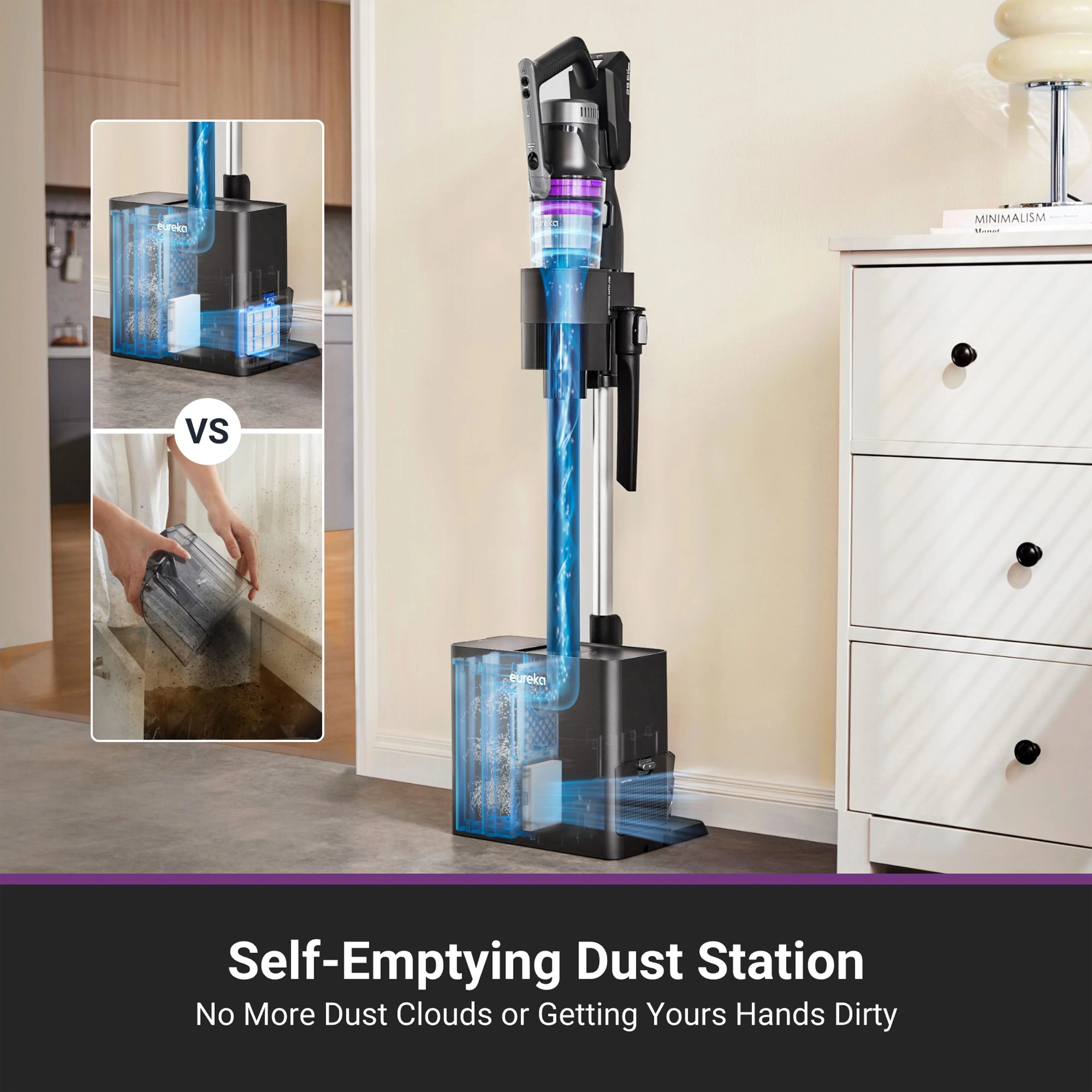 Eureka Stylus Elite Anti-Tangle Cordless Stick Vacuum Cleaner, 60 Minute Runtime, Auto-Empty Dust Station, Pet Hair, Multi-Surface, NEC490SE