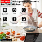 K&H SIGNATURE SERIES 5 Burner 36 Inch Built-in Induction FLEX Electric Stove Top Ceramic Cooktop SLIDER Touch Control 240V 9400W IN36-9400FLX