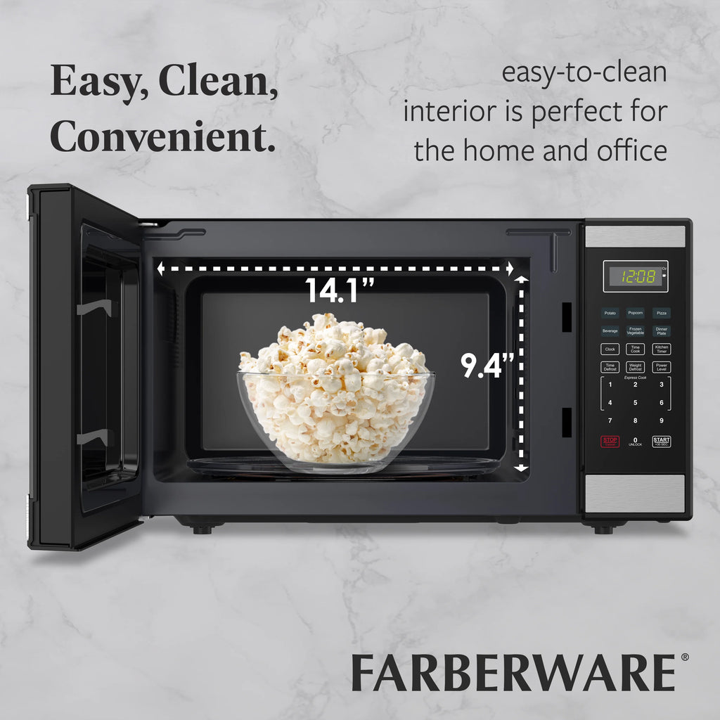Farberware FMGZ09BKA 0.9 Cu. Ft. Microwave Oven, 900W, Digital Control, LED Display, 6 Cooking Presets, Black