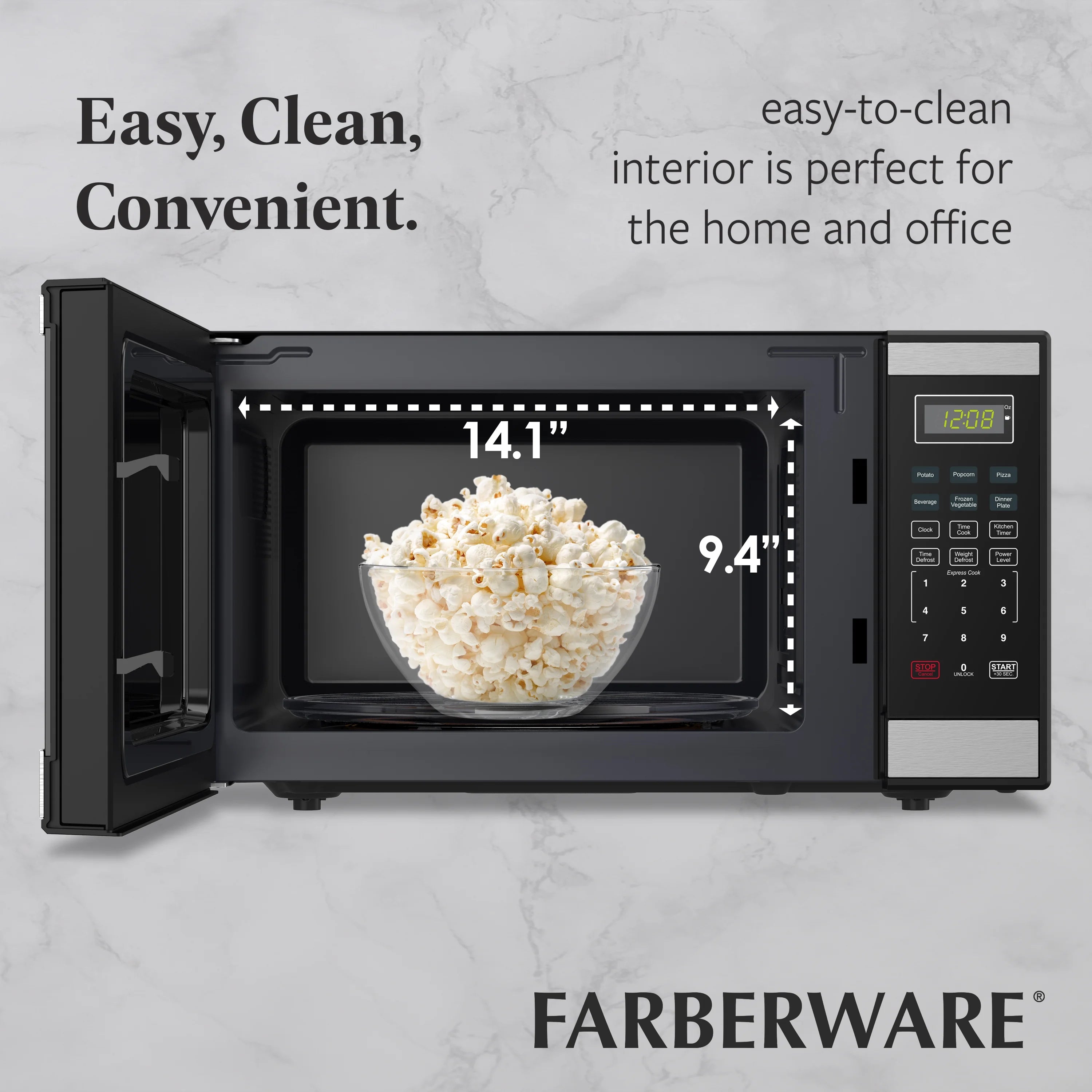 Farberware Countertop Microwave Ov 1100 Watts, 2.2 cu ft - Smart Sensor With LED Lighting and Child Lock - Perfect for Apartments and Dorms - Easy Clean Black Interior, Stainless Steel