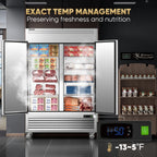 Coolski 54"W 2 Door Commercial Freezer, 49 Cu.ft Stainless Steel Reach-in Freezer