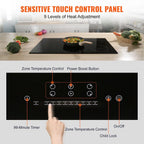 Choco Moon Induction Cooktop 5 Burners, 30'' Stove Top, Built-in Magnetic 9200W, 9 Heat Levels, LED Touch Screen, Child Lock, Over-Temp Protection, Easy Cooking