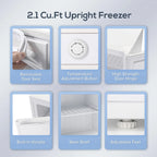 Auseo Mini Freezer Countertop, Energy Saving 2.6 Cu.ft, Single Door Compact Upright Freezer with Reversible Door for Home/Office/Kitchen-White