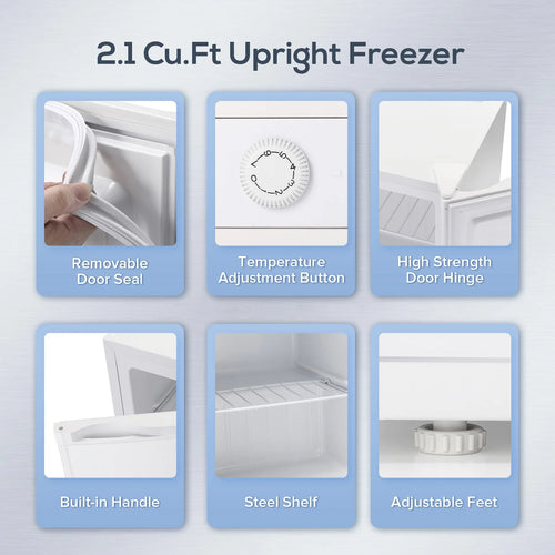 Auseo Mini Freezer Countertop, Energy Saving 2.6 Cu.ft, Single Door Compact Upright Freezer with Reversible Door for Home/Office/Kitchen-White