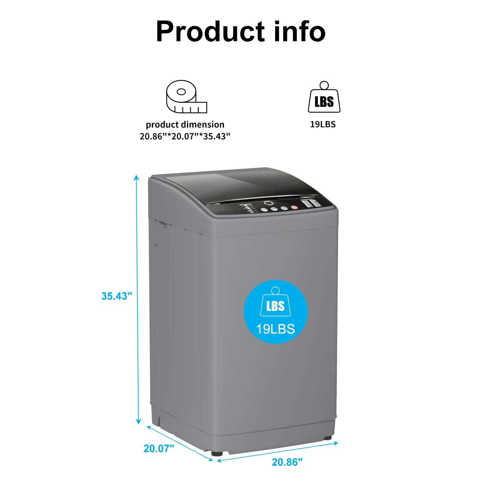 TABU 19lbs Portable Washing Machine,2.5 Cu.ft Full Automatic Washing Machine,Top Load,White