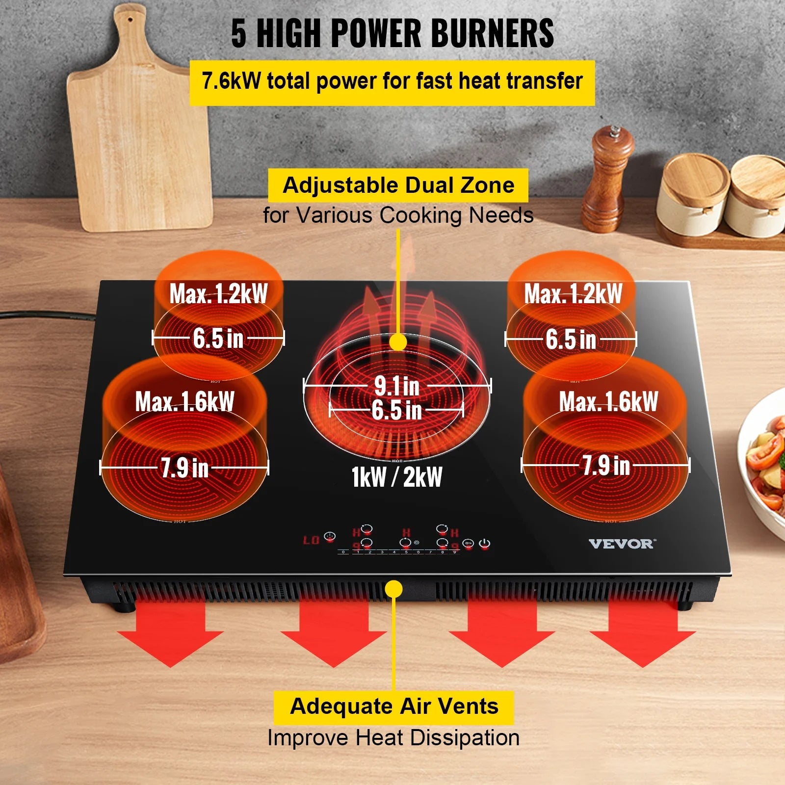 VEVOR 30'' Radiant Electric Cooktop in Black with 4 Burners