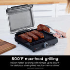 Ninja Sizzle Indoor Grill, 14'' Nonstick Grill Plate, Dishwasher-Safe Removable Mesh Lid, Even Edge-to-Edge Cooking, Black/Silver, GR100