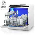 FOHERE Countertop Dishwasher with 6H Delay Cleaning, Portable Dishwasher w/5L Built-in Water Tank, 6 Programs, 360��Dual Spray, High-Temp