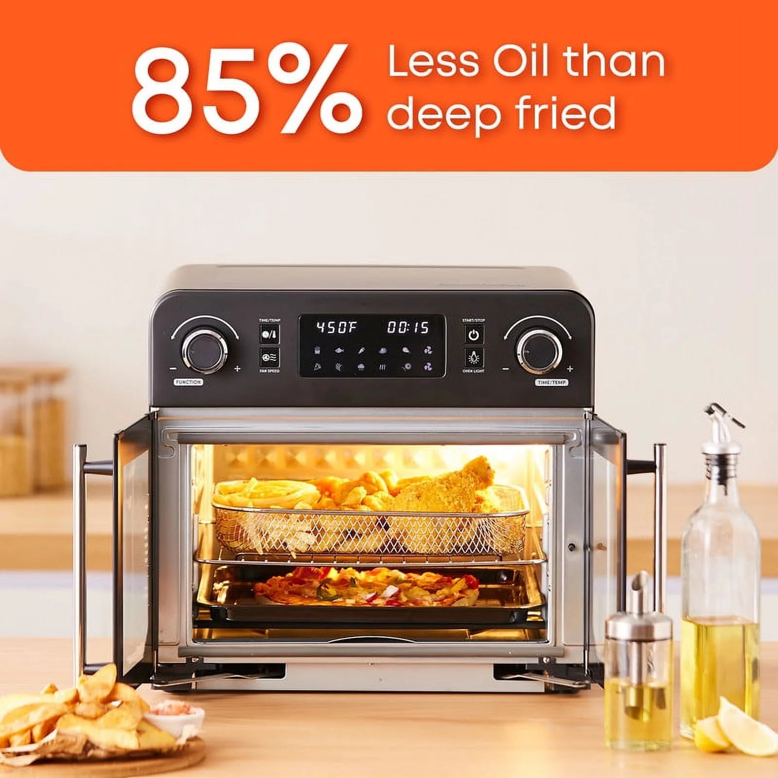 Elite Gourmet French Door 23 L Air Fryer Oven, Black - Programmable
