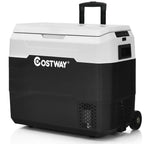 Costway 53 qt Wheeled Corded Electric Dual-Zone Portable Car Refrigerator, White