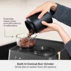 Thyme & Table Barista Grade Espresso Machine with 15-Bar Pressure, Conical Burr Grinder and Steam Wand, Sand White