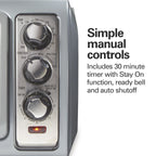 Hamilton Beach 6 Slice Countertop Toaster Oven with Easy Reach Roll-Top Door, Bake, Broil & Toast Functions, Silver