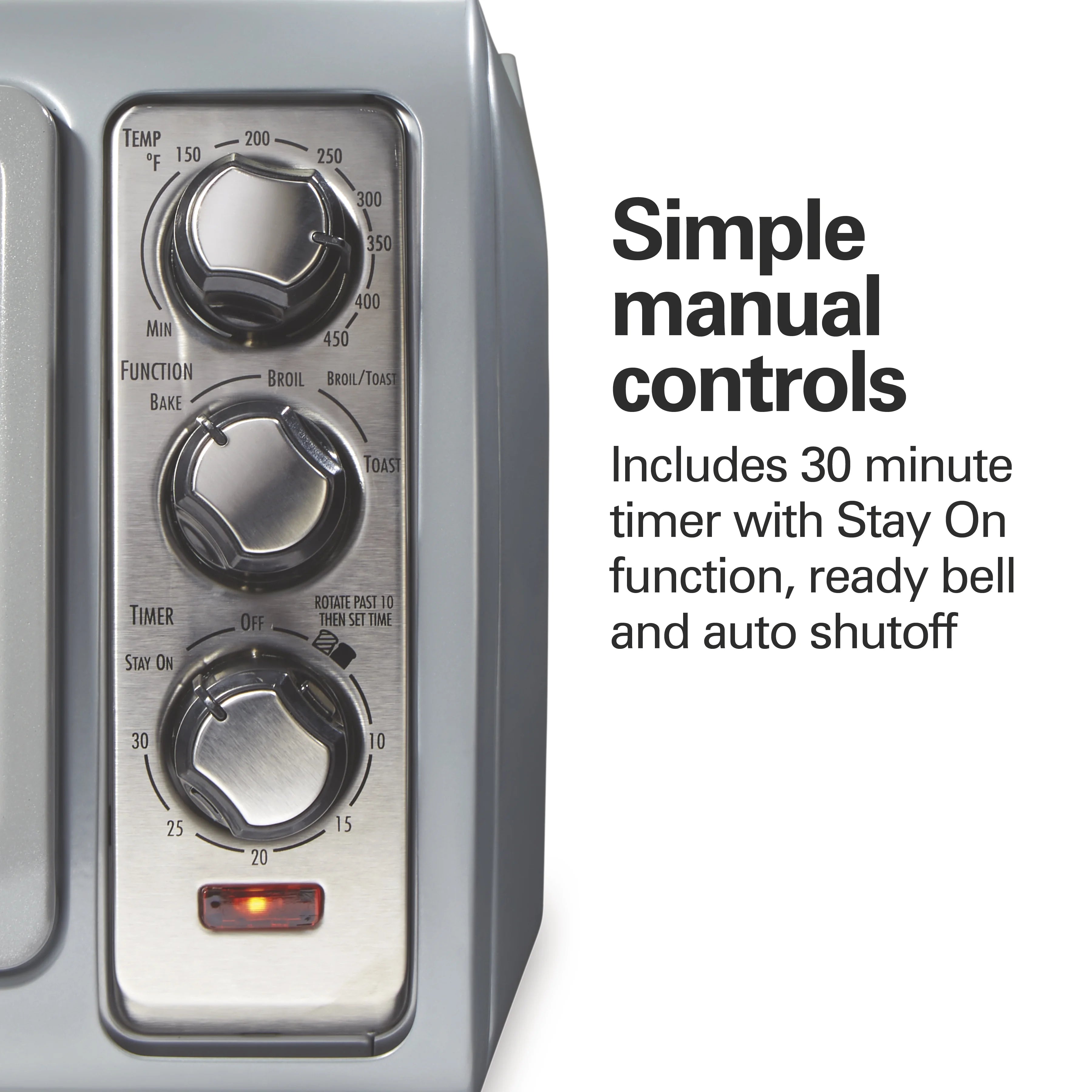 Hamilton Beach 6 Slice Countertop Toaster Oven with Easy Reach Roll-Top Door, Bake, Broil & Toast Functions, Silver