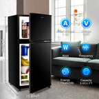 KRIB BLING 3.2 Cubic Feet Double Door Mini Fridge with Freezer, Mini Compact Refrigerator 2 Doors for Dorm, Office, Apartment, RV, Bedroom, Black