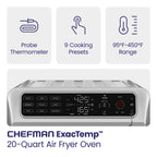 Chefman 12-in-1 Air Fryer Oven Combo w/ Probe Thermometer, 20 Qt Capacity - Black Stainless Steel, New