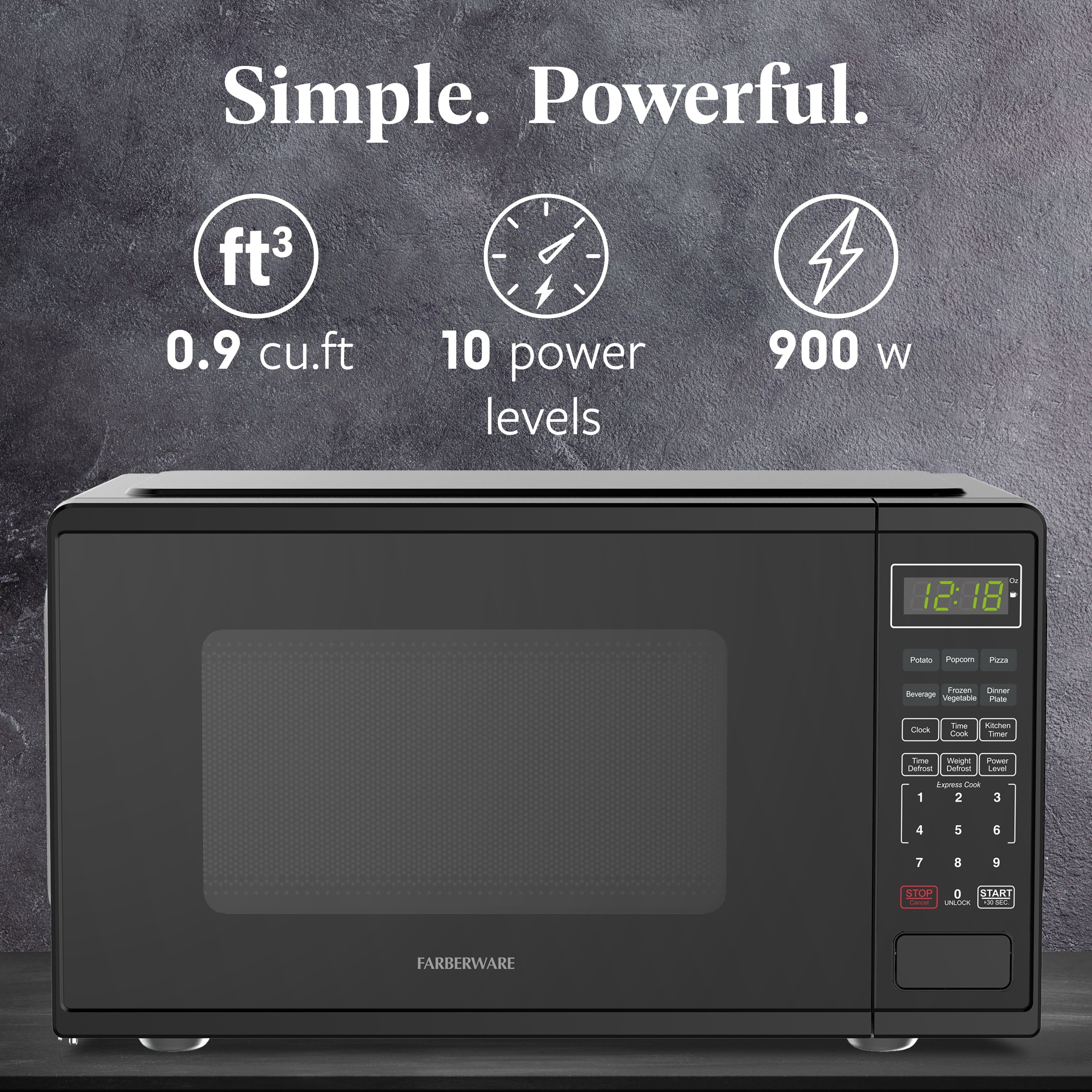 Farberware Countertop Microwave Ov 1100 Watts, 2.2 cu ft - Smart Sensor With LED Lighting and Child Lock - Perfect for Apartments and Dorms - Easy Clean Black Interior, Stainless Steel