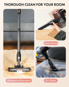 Homeika H320 Cordless Vacuum Cleaner, 28KPA Powerful Suction 8-in-1 Multi-Tool 55min Runtime LED Motorized Brush One-Click Dust Emptying for Pet Hair and Allergies,Pink