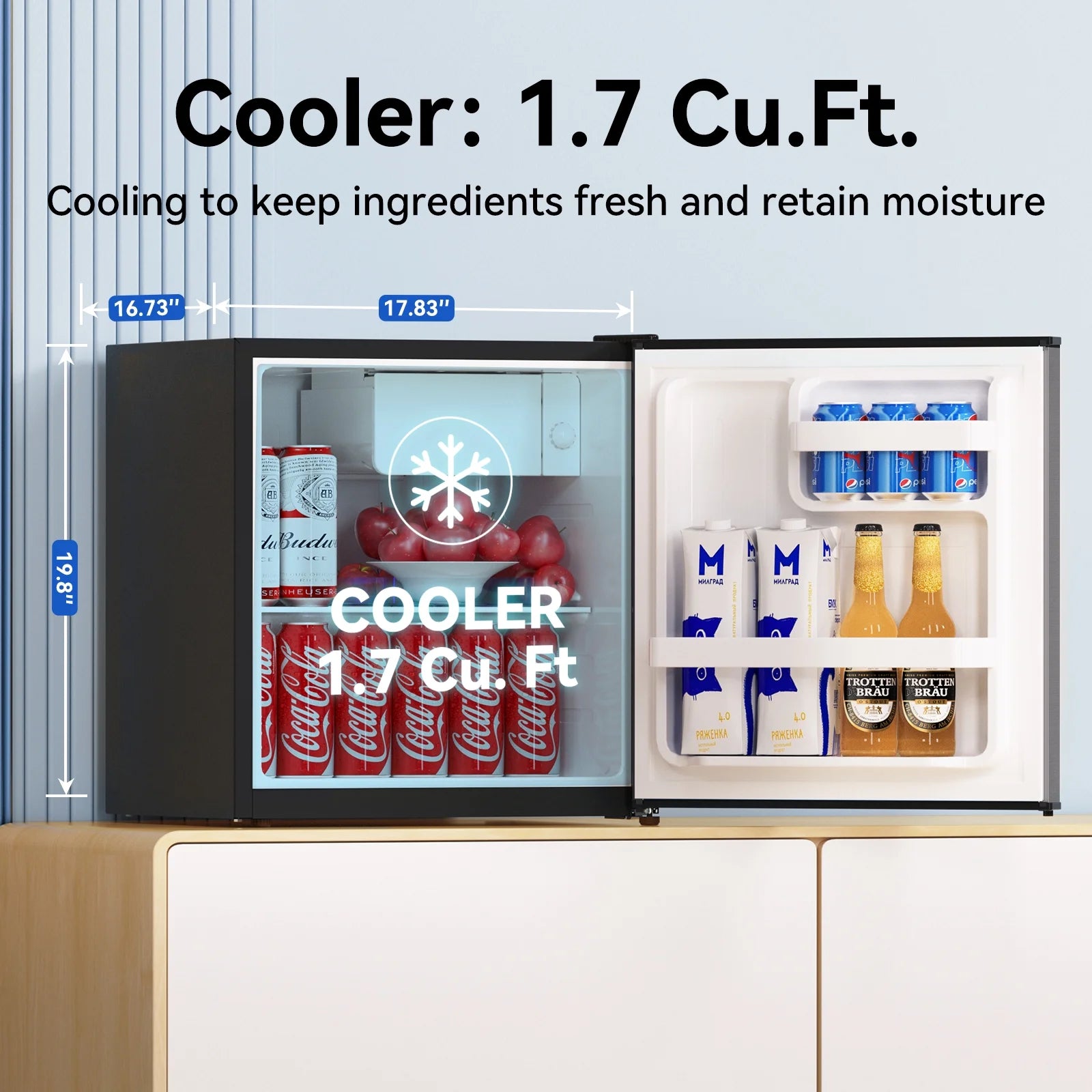 1.7 Cubic Feet Freestanding Mini Fridge Compact refrigerator black
