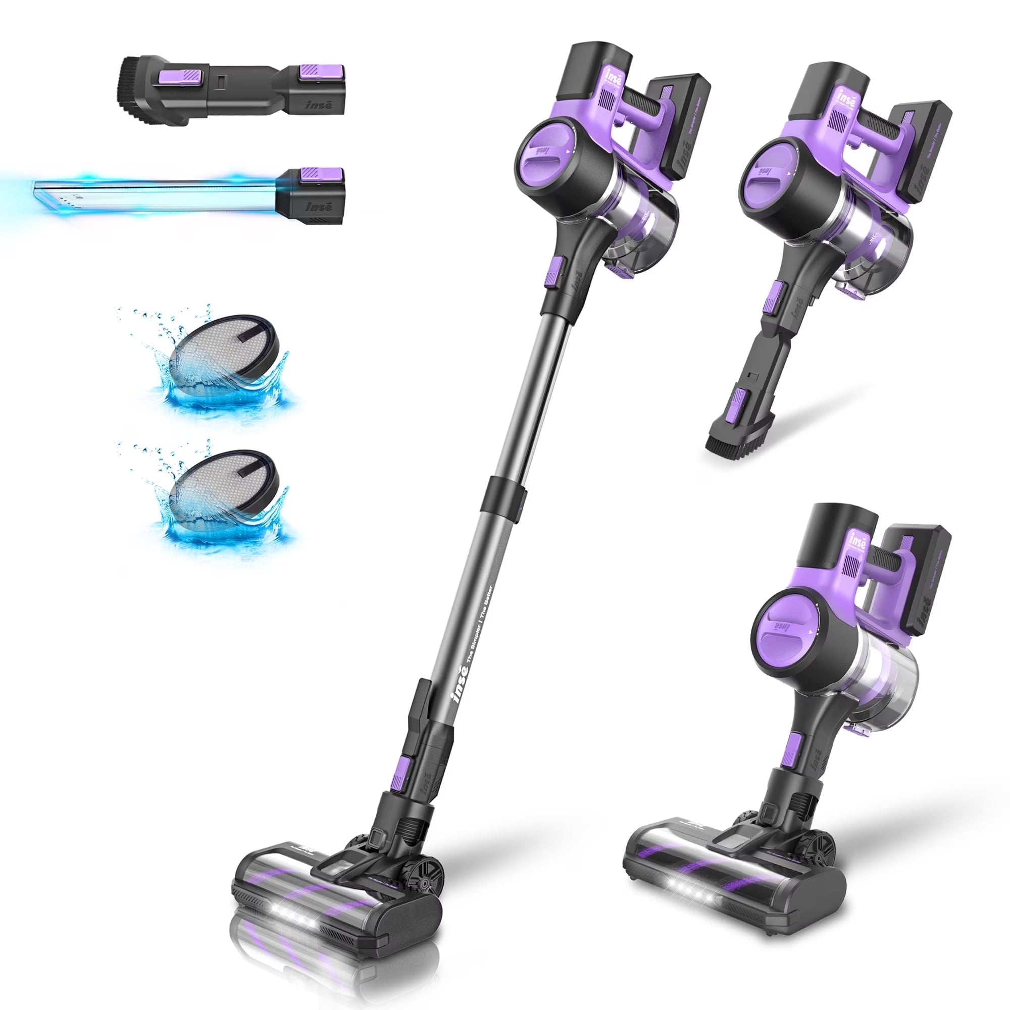 INSE Cordless Vacuum Cleaner, 6-in-1 Stick Vacuum with 26Kpa 350W Suction, Max 50 Min Runtime Rechargeable Vacuum Cleaners for Hard Floor Pet Hair