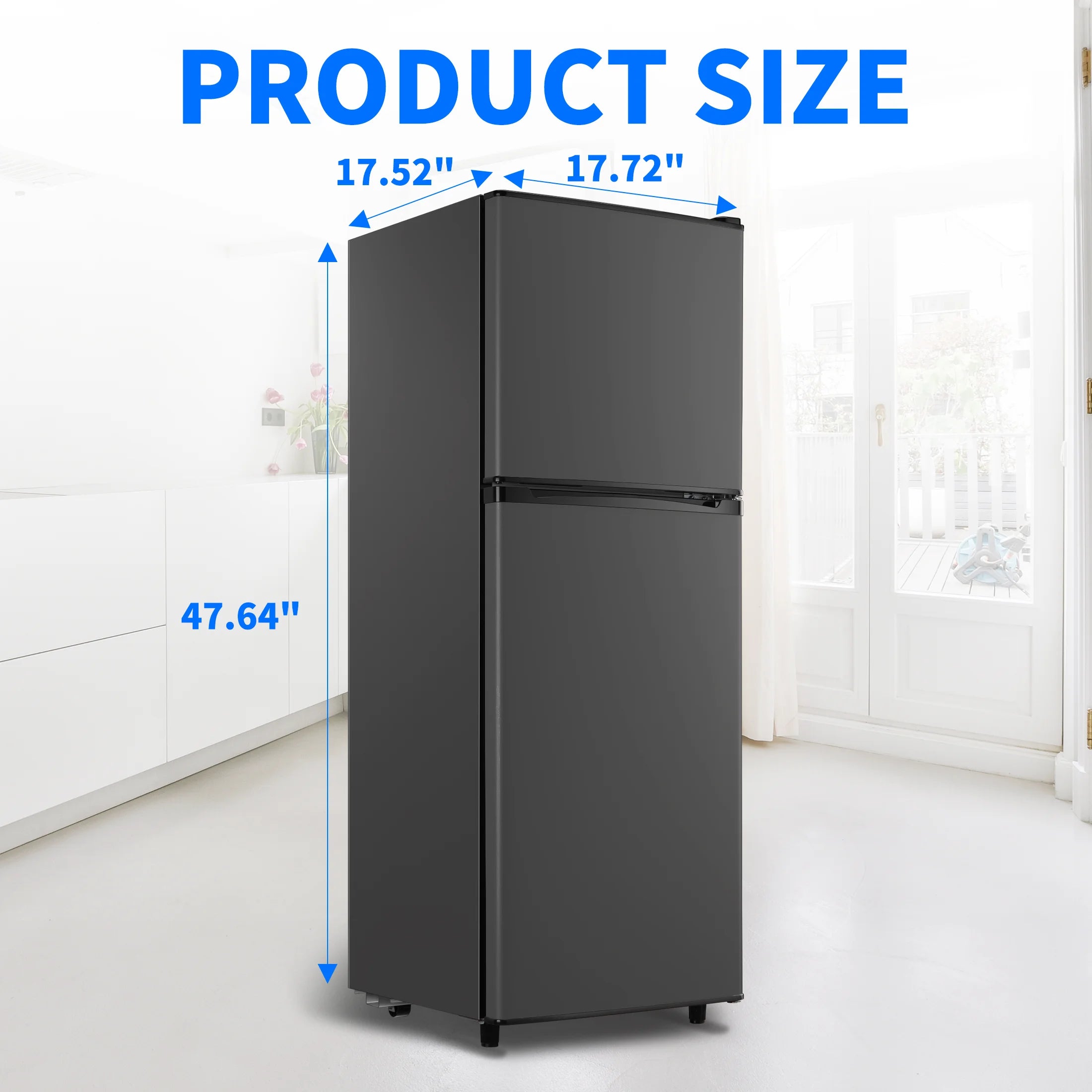 WANAI 2 Door with Freezer Mini Fridge,4.5 Cu.ft Compact Refrigerator,Mini Refrigerator for Kitchen Apartment and Office,Grey