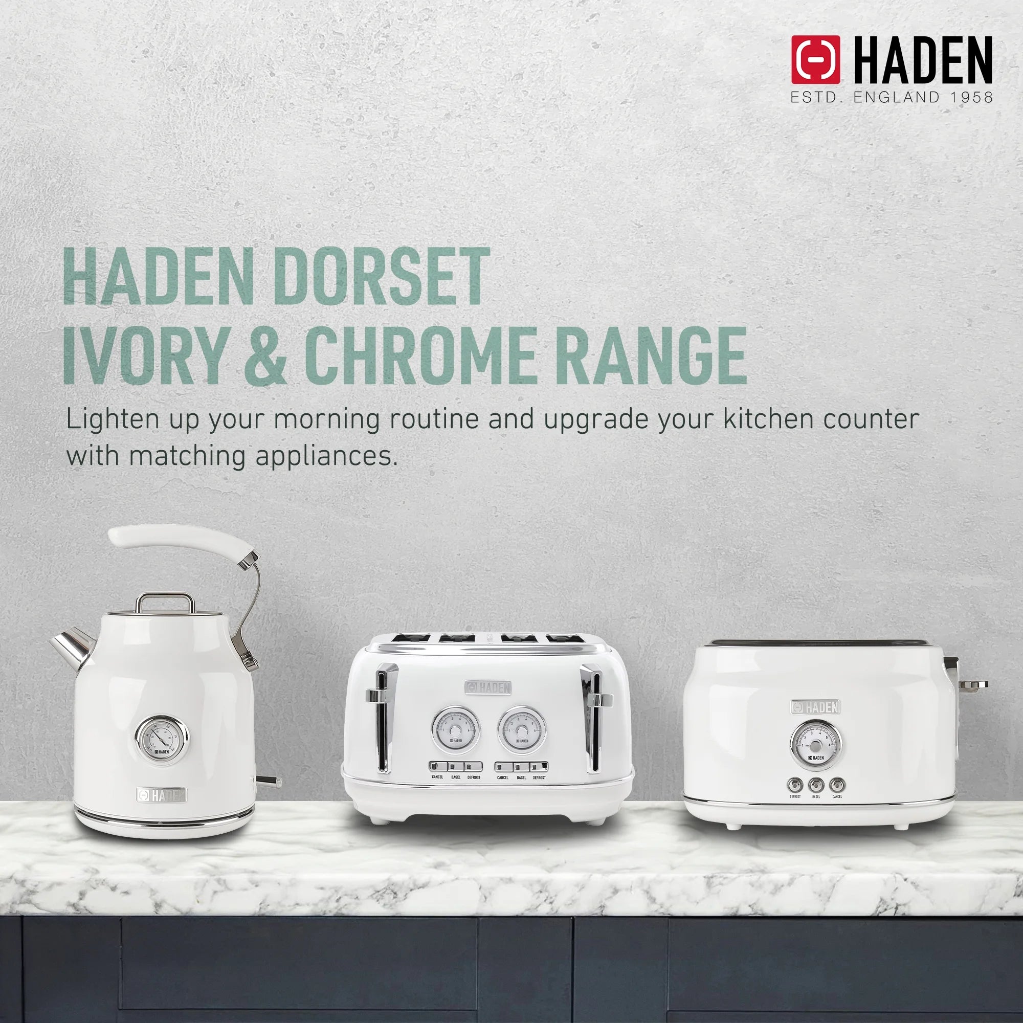 Haden Dorset 2 Slice Wide Slot Stainless Steel Toaster, Cedar Green/Chrome