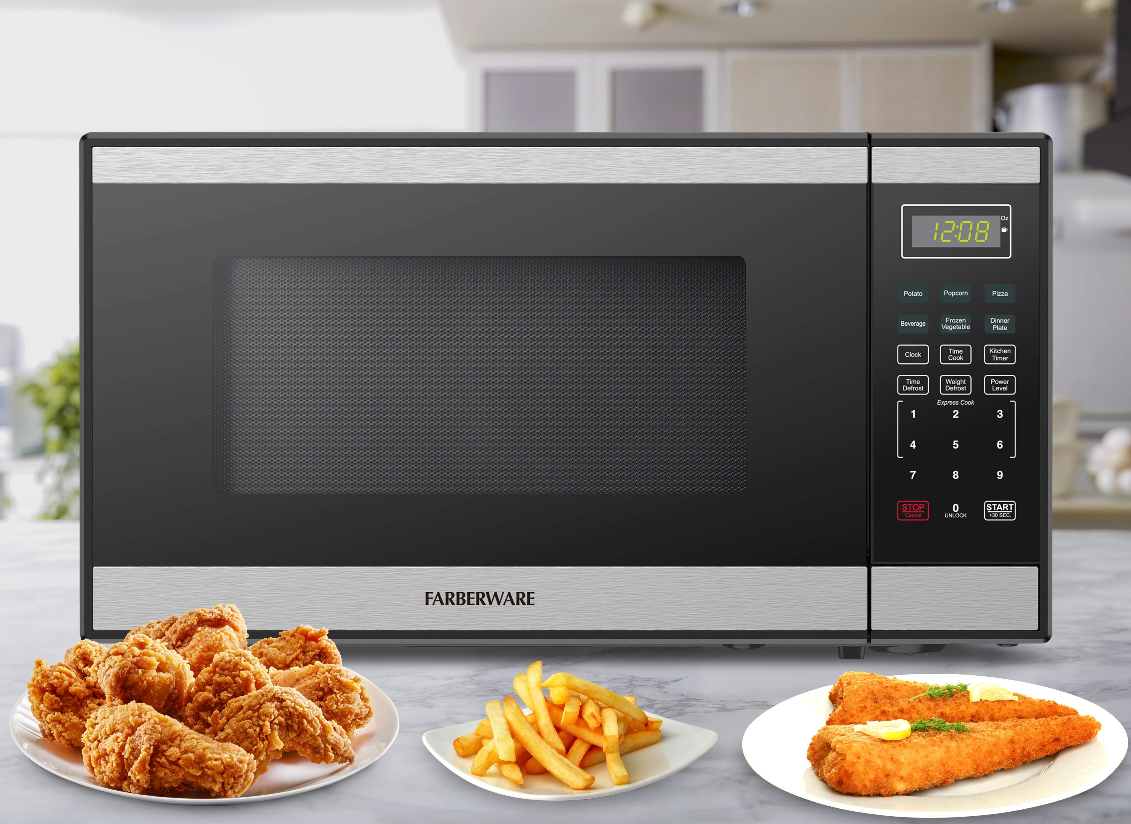 Farberware FMGZ09BKA 0.9 Cu. Ft. Microwave Oven, 900W, Digital Control, LED Display, 6 Cooking Presets, Black