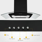 Island Range Hood 30-inch Kitchen 3-Speed Extractor Fan Vent Hood Airflow 900CFM
