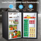 WAA 3.2 Cu.Ft Mini Fridge with Freezer,Single Reversible Door Compact Refrigerator,Adjustable Thermostat,2 Removable Shelves,Small Dorm Fridge for Bedroom,Office,Kitchen,Dorm,Black