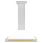 ZLINE 36" Autograph Edition DuraSnow Stainless Steel Range Hood with White Matte Shell and Gold Handle