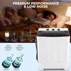 Qhomic Portable Washer 30lbs, 2-in-1 Twin Tub Washer & Dryer Combo Compact Semi-Automatic Washing Machine with Drain Pump, Black