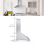 Wall Mount Range Hood 30 inch Stainless Steel Stove Vent Hood with 3 Speed Kitchen Exhaust Fan