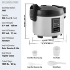KFFKFF Industrial Rice Steamer, 45-Cup Capacity, 9.51 Qt / 9 Liter Voluminous Rice Maker and Heater with Nonstick Cooking Chamber, Swift Preparation and 12-Hour Heat Retention