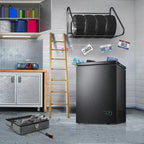 KNDKO 3.5cu.ft Compact Chest Freezer, Mini Freezer with Adjustable Temperature, 2 Removable Baskets, Top Open Door, Energy Saving, Black