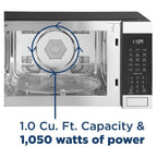 Open Box GE 3-in-1 Microwave Oven, 1,050 Watts Air Fryer, Broiler and Convection Mode, Child-Lock Technology, Kitchen Essentials for The Countertop or Dorm Room, 1.0 Cu. Ft., Stainless Steel