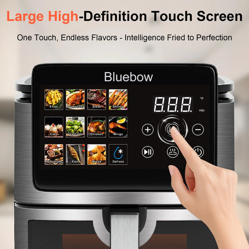 Bluebow 9QT Air Fryer with Large Touch Screen, 12-In-1 Multi-Functional, Visible Window, Oil-Free Cooking, Black