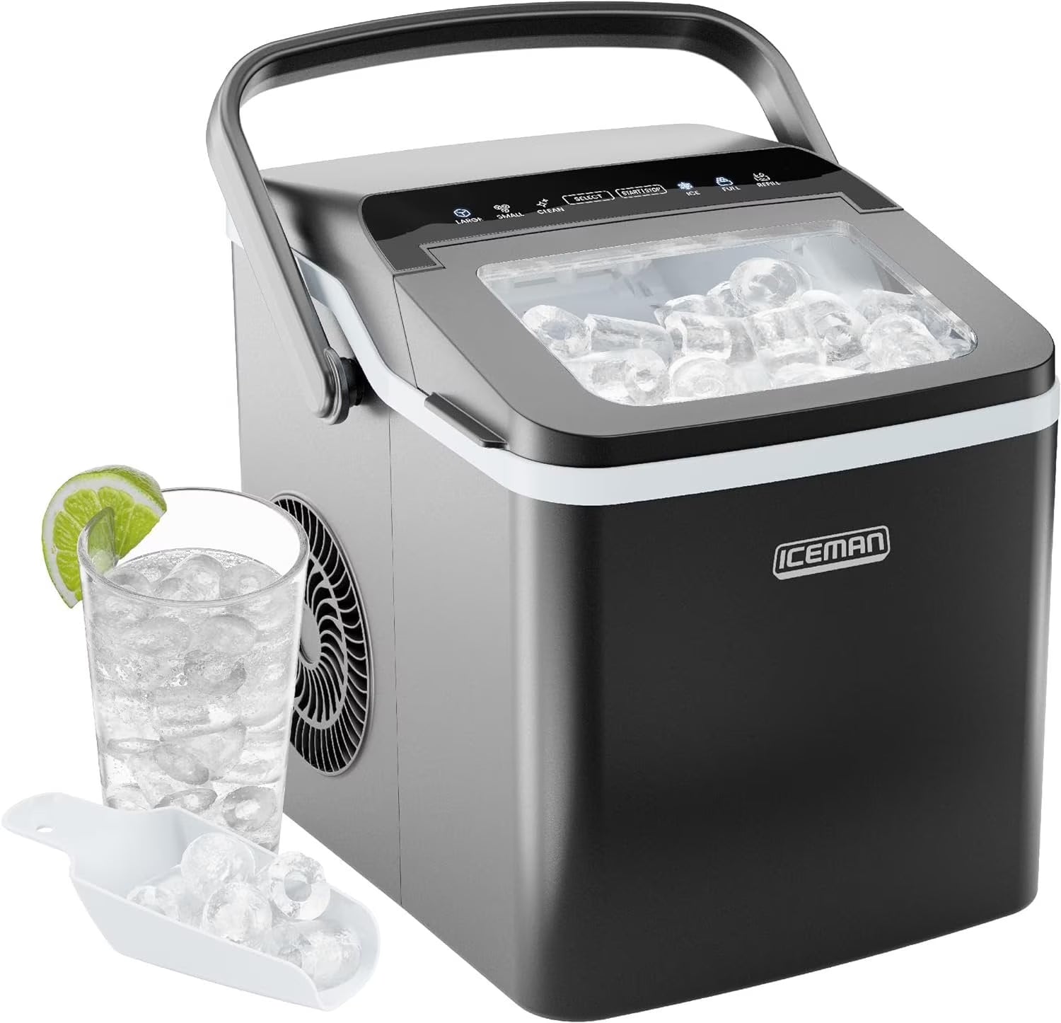 ICEMAN Dual-Size Countertop Bullet Ice Machine w/ 0.88lb Capacity - Black, New