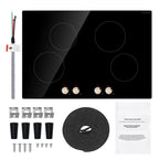 KFFKFF Induction Stove, 6600W 5 Burner Built-in Electric Cooktops, with Knob Control, 12 Heat Settings, Glass Top, Automatic Power Off