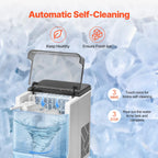 KFFKFF Tabletop Ice Cube Machine, Produces 32 Ice Cubes in 15 Minutes, 46lbs Daily Output, Self-Cleaning and Portable, Easy Ice Transfer, 3 Different Ice Cube Sizes, Ideal for Home, Kitchen, Office